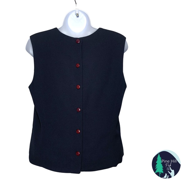 Vintage Talbots Sleeveless Suit Top Blouse Womens 10 Navy Blue Button Back Lined - Picture 2 of 9